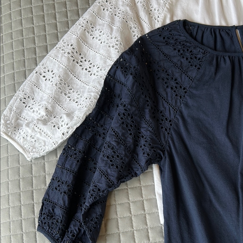 J. Crew Women's White and Blue Eyelet Tops